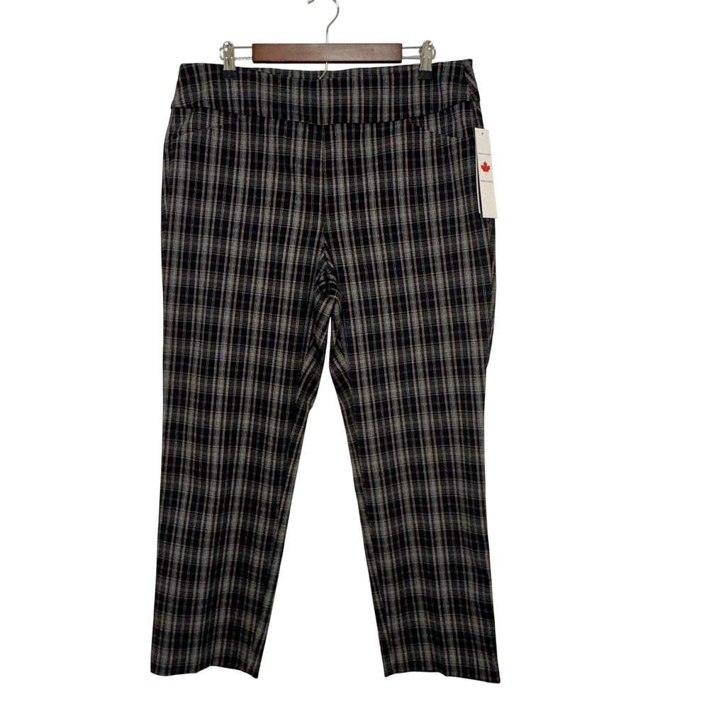 Tribal Pants Womens 16 Sapphire Blue Gray Plaid Pull on‎ Casual Tapered NWT